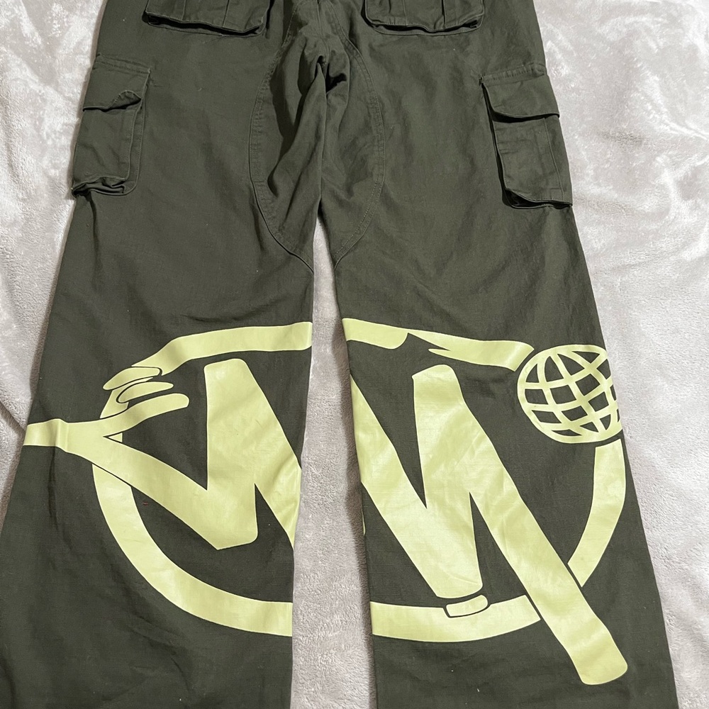 Olive Green Cargo Pants with Graphic Design